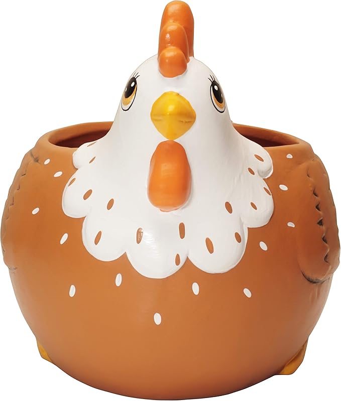 Chicken Planter - Rooster Utensil Holder Party Accessories - Flower Succulent Pot - Indoor Outdoor Garden Backyard Patio Chicken Theme Ceramic