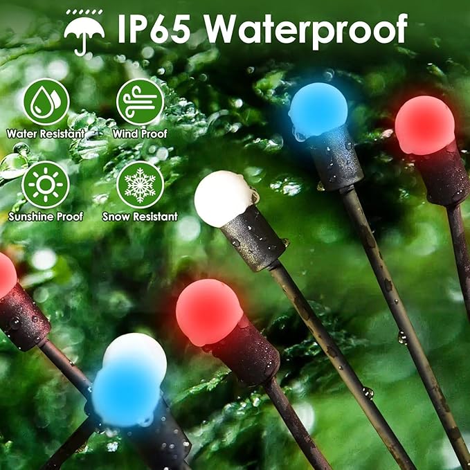 Red White and Blue Solar American Flag Firefly Lights, 8 PK Firefly Light 4th of July Patriotic Solar Outdoor Lights Waterproof, Independence Day Patriotic Decor for Garden Yard Decorations