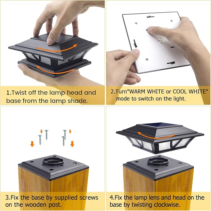 SIEDiNLAR Solar Post Lights Outdoor 2 Modes LED Deck Fence Cap Light for 4x4 5x5 6x6 Posts Patio Garden Decoration Warm White/Cool White Lighting Black (10 Pack)