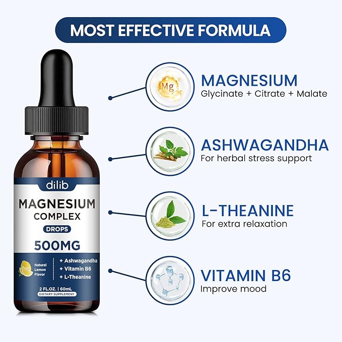 (2 Pack) Magnesium Glycinate, Citrate, Malate 500mg with B6-Support Calm,