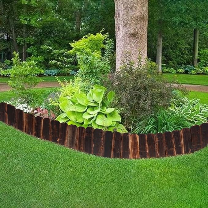 2 Pack Garden Wooden Fence Anti-Corrosive Outdoor Landscape Edging Flexible Decorative Border with a Pair of Gloves for Garden Yard Flower Tree Fence - 7.9'' H x 47'' L