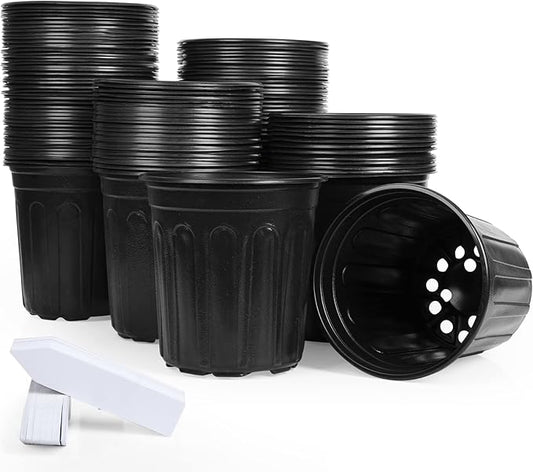 JERIA 100-Pack 1 Gallon Flexible Plant Nursery Pots with 100Pcs Plant Labels,Thickened Soft Plastic Seedling Pots,Seed Starting Pot Flower Plant Container for Succulents,Seedlings