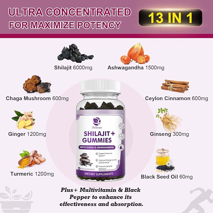 (2 Pack) Shilajit Gummies, Pure Himalayan D3 B12 B12 &