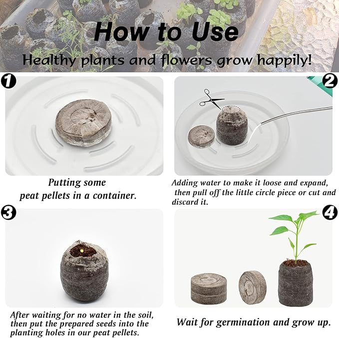 ZeeDix 100 Pcs (40mm) Peat Pellet Fiber Soil Plant Seed Starters - Seed Starter Pellets Pods Compressed Peat Pellets for Grow Herbs, Plant, Flowers and Vegetables