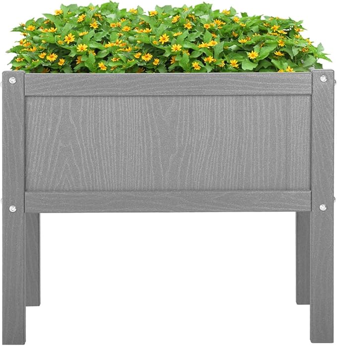 Raised Garden Bed with Drainage Hole Waterproof HDPE Elevated Planter Box with Legs Stable and Durable to Plant Herb Vegetable Flower,Patio,Balcony Outdoors/Indoors Gray