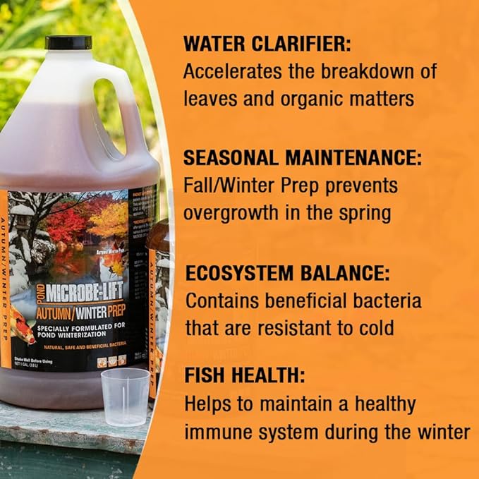 MICROBE-LIFT AUTPREPGK Autumn and Winter Prep Seasonal Conditioner for Ponds and Outdoor Water Gardens, 1 Gallon Liquid and 8 2-Ounce Packets