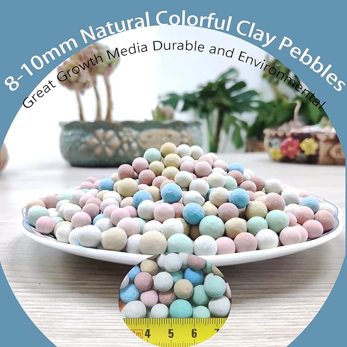 Natural Organic Colorful Leca Balls 5LBS for Plants, 8mm-10mm Ceramsite Clay Pebbles Indoor Potting Garden Soil for Orchid, Succulents, Hydroponics, Decoration, Drainage (5LBS, Colorful, 1)