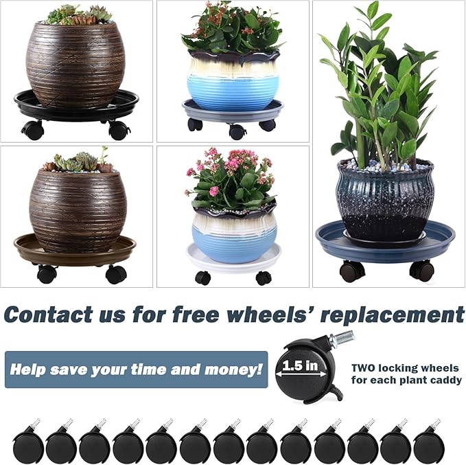 4 Packs Plastic Plant Caddy with Wheels 11.8" Plastic Rolling Plant Stands Heavy-Duty Plant Dolly with Casters Indoor and Outdoor Plant Roller Base Wheels, Blue