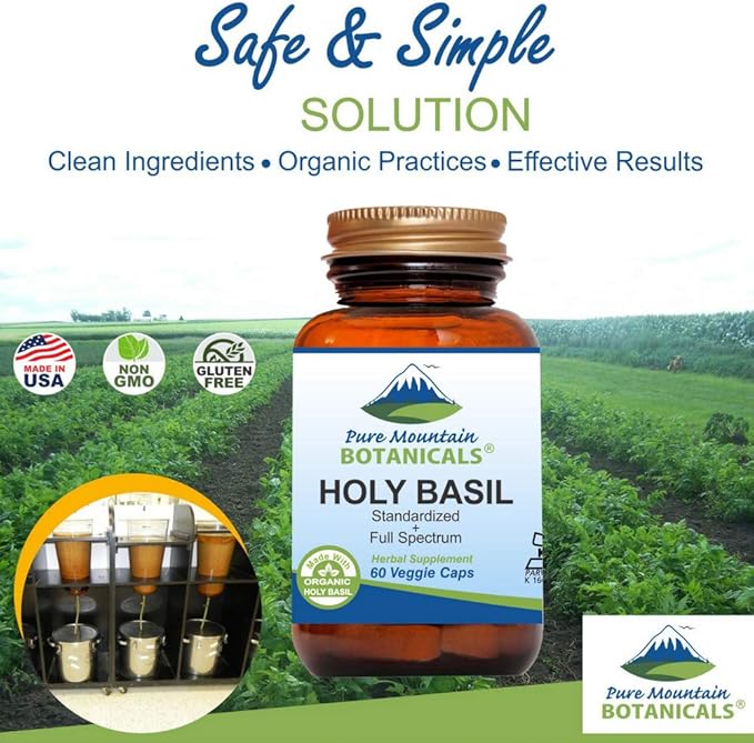 Pure Mountain Botanicals Holy Basil Capsules 450mg Organic