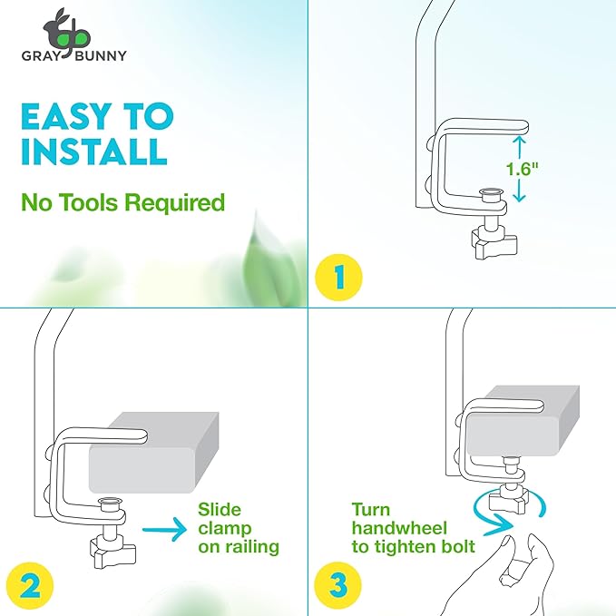 Gray Bunny Deck Hook 2 Pack, 30 Inch Bird Feeder Pole, with Non-Slip Clamp Deck Bird Feeder Hanger for Railing for Feeders, Planters, Suet Baskets, Lanterns, Wind Chimes and More