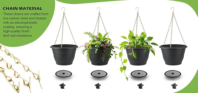 Hanging Planters 10 Inch, 4 Pcs Flower Pots with Drainage Hole, Self Watering Hanging Basket for Indoor Outdoor Plants, Decor, Gray