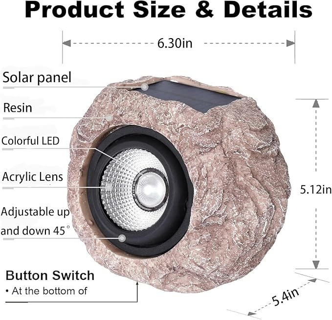 Solar Rock Lights Outdoor Waterproof, 2 Pack LED Colored Garden Landscape Light, Stone Statue Bright Solar Spot Light for Path, Yard, Patio, Lawn, Porch, Yard Decoration and Lighting