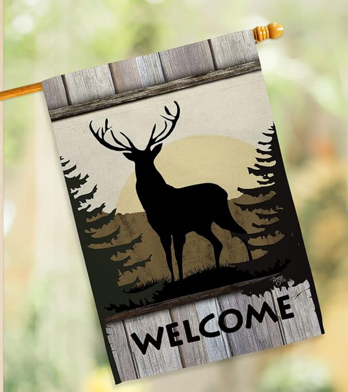 Breeze Decor Welcome Deer Nature Wildlife Decorative Vertical Garden Flag, 28" X 40", Multi-Color