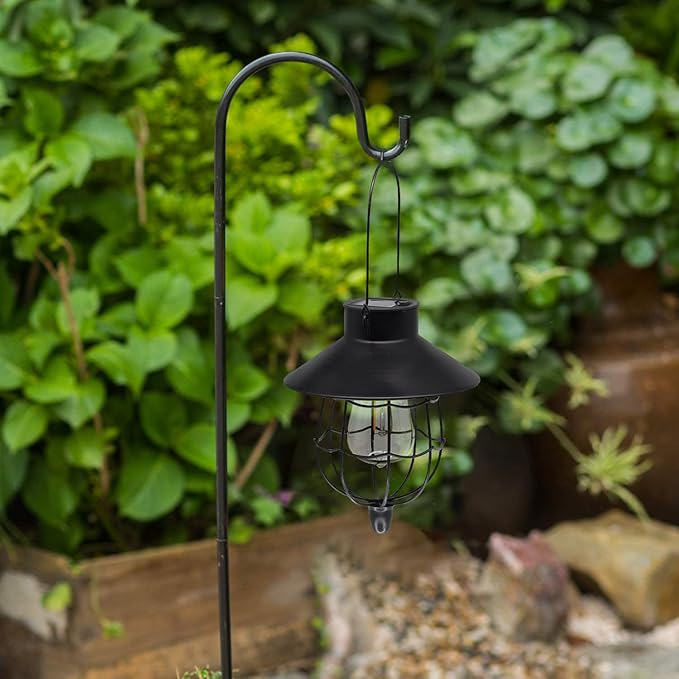 YAKii 2 Pack Solar Lantern Hanging Waterproof Outdoor Metal Solar Lamp with Warm White Light Decorate for Yard Garden Pathway Patio Porch Decor (Black)
