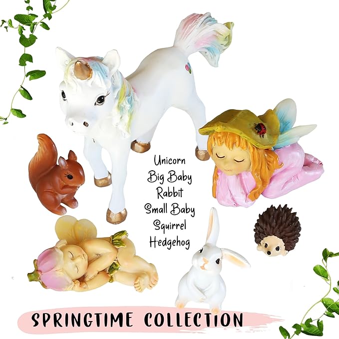 WILD PIXY Baby Miniature Fairy Garden Set – Springtime Fairy Accessories Kit with Gorgeous Fairies and Animals, Indoor/Outdoor Figurines in Designer Gift Box, Perfect for Garden Decor