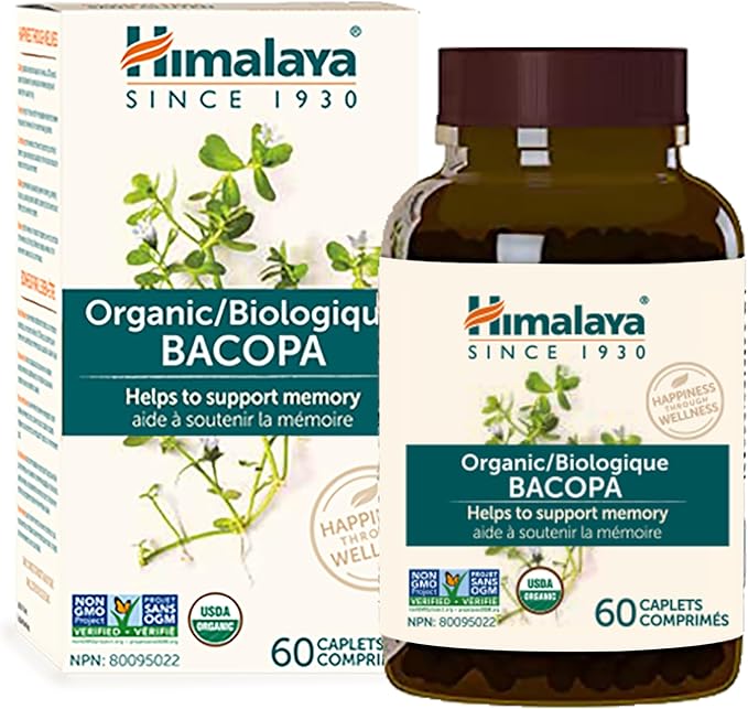 Himalaya Organic Bacopa Monnieri Nootropic Herbal 750 mg, 60 Plant-Based 60 Day