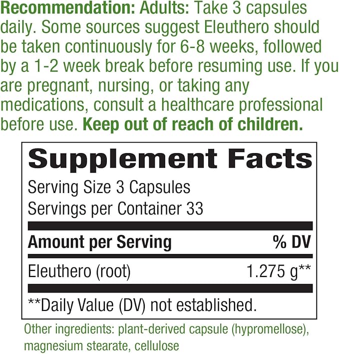 Nature's Way Premium Herbal Siberian Eleuthero 1,125mg per 100 Capsules