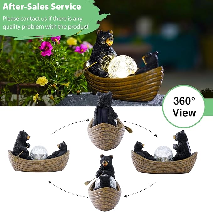 Goodeco Solar Bears Boating Statue - Waterproof Outdoor Bear Decor with Solar Gazing Ball Lights - Great Gift for Bear Lovers and Garden Enthusiasts - Ideal Gifts for Mom & Birthdays