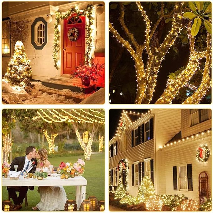 Warm White 75 Ft 200 LED Christmas String Lights - Connectable, 8 Modes, Timer, Waterproof Fairy Twinkle Lights for Christmas Party, Garden, Patio, Home, Holiday, Xmas Tree Decorations
