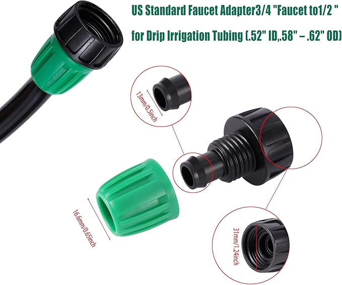 1/2” PVC Garden Irrigation Tubing Hose 33FT(10M),(OD:16mm,ID:12mm) With Lock Connector For Drip Irrigation System (33FT(10M))