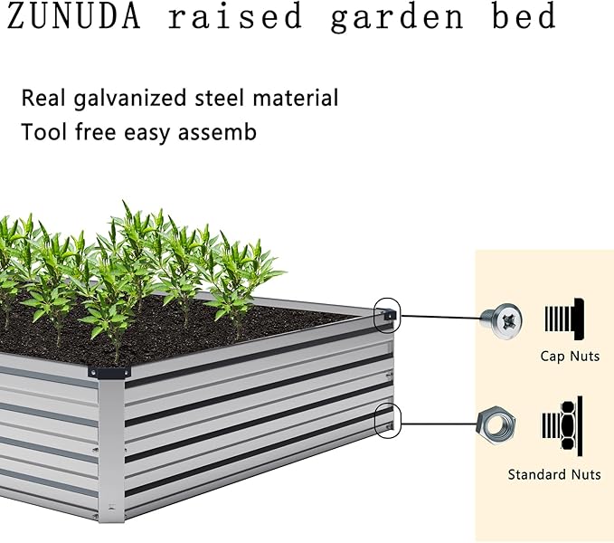 2 Pcs 8×2×1FT Galvanized Raised Garden Bed,Metal Planting Box for Outdoor Vegetable, Herb,Planter Gardening (Silver)