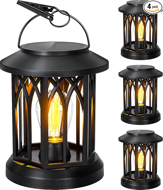 Hanging Solar Lanterns Outdoor Waterproof, 4 Pack Outdoor Solar Lantern, Hanging Solar Lights for Outside, Outdoor Solar Lanterns Table Yard Porch Balcony Desk Patio Decor, Solar Powered Lantern
