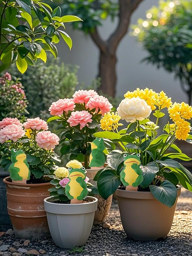 4Pcs Plant Watering Globes, Kalolary Frog Shape Self Watering Spikes Terracotta Drip Water Stakes Irrigation Watering Bulbs for Pot, Indoor, Outdoor, Vacation(Frog B)