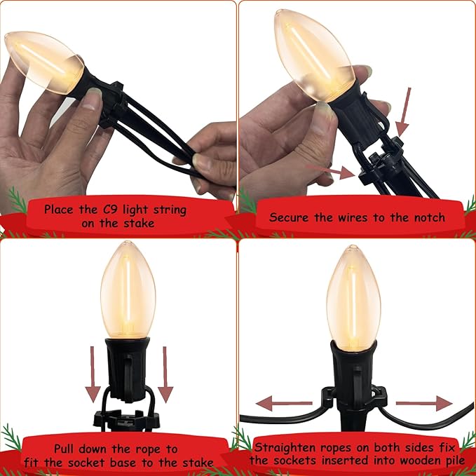 38Ft C9 Led Christmas Pathway Lights Outdoor, 25 C9 LED Warm White Bulbs String Lights Waterproof with Stakes, Connectable Christmas Walkway Lights for Outdoor Yard Lawn Sidewalk Driveway Decor