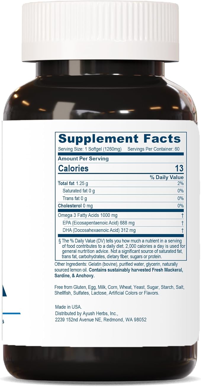 Ayush Herbs High Omega-3, High-Potency Fish 60 Softgels