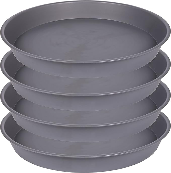 4 Pack of 18 19 inch Plant Saucer Round, Deep Plant Saucers for Pots, Heavy Duty Plastic Plant Drip Tray for Indoors Outdoor, Bird Bath Bowls, Plant Trays for Planter 17-20" (19 inch, Cement)