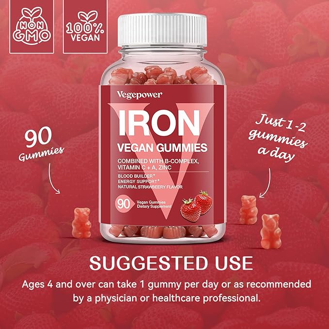 Iron Gummies Supplements for Women & Kids (180 Count,