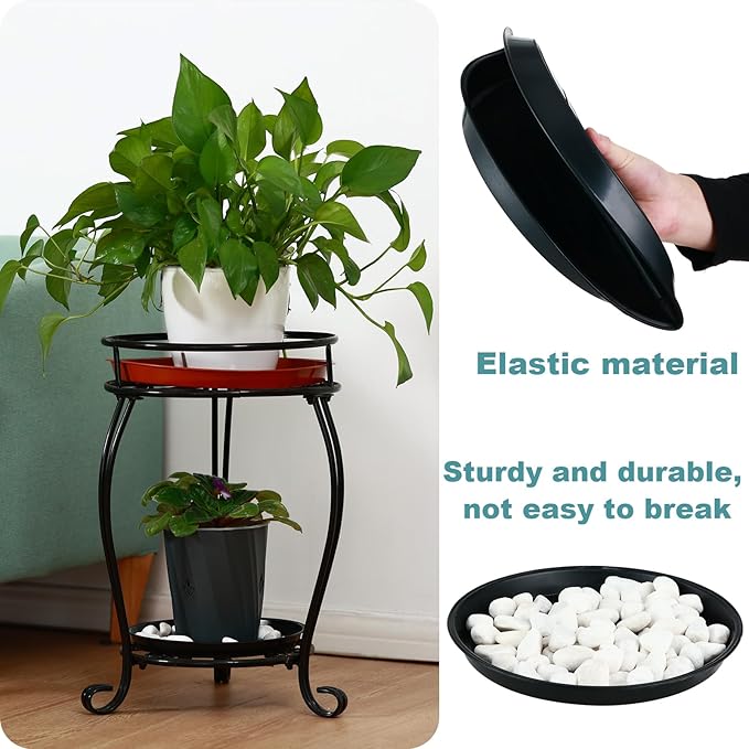 12 Pack Bottom 6 Inch Plant Saucers for Indoors Outdoors Plastic Plant Water Catcher Trays No Holes Round Flower Pot Drip Trays for Pots Base Heavy Duty Plant Pot Saucers Water Drainage Trays, Black