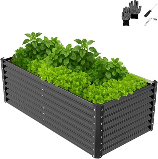 VINGLI Galvanized Raised Garden Beds Outdoor, 6x3x2 Ft, 8x4x2 Ft Lager Metal Planter Raised Beds for Planting Vegetables Flowers Herb (6 * 3 * 2(Square))