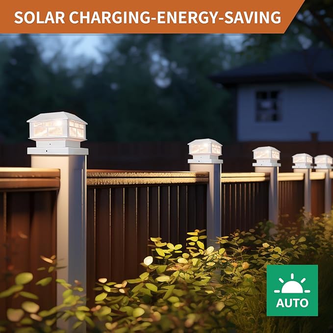 Solar Post Lights Outdoor, 20LM Solar Fence Cap Lights, Waterproof, 2 Light Modes, fit 3.5x3.5in 4x4in 5x5in Wooden Post, Solar Power Deck Light for Garden Deck Patio Decoration(White 12Pack)