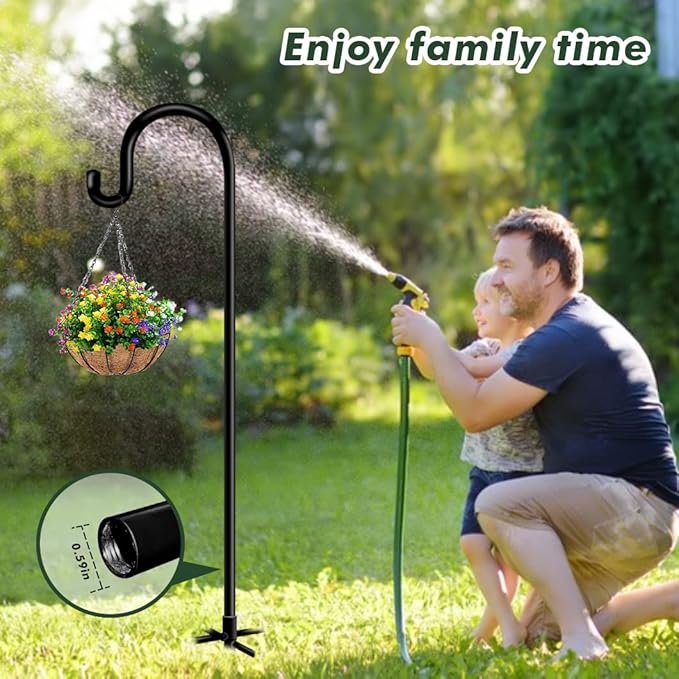 Bird Feeder Pole 60inch Heavy Duty Shepherds Hooks for Outdoor, Tall Hummingbird Feeder Stand for Hanging Plants Basket, Wind Chimes, Solar Lantern Flower Pots, Wedding Decor 2Packs