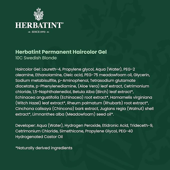 Herbatint Permanent Haircolor Gel, 10C Swedish 100% Grey 4.56 oz