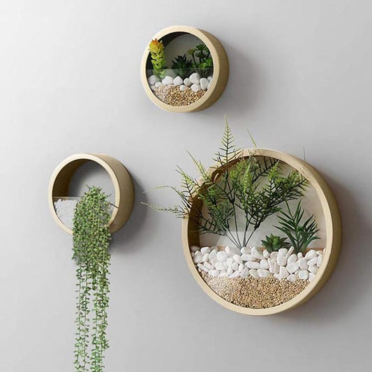 3 Pack Set Wall Planters,Modern Round Glass Wall Planter Succulent Planter Circle Iron Hanging Planter Vase for Herb,Small Cactus Perfect for Balcony, Room and Patio Decor (Gold)