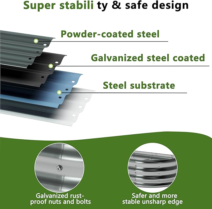 12x2x1ft(2 Pack) Oval Galvanized Raised Garden Bed,Outdoor Planter Box Metal Patio Kit Planting Bed for Vegetables Flowers and Succulents