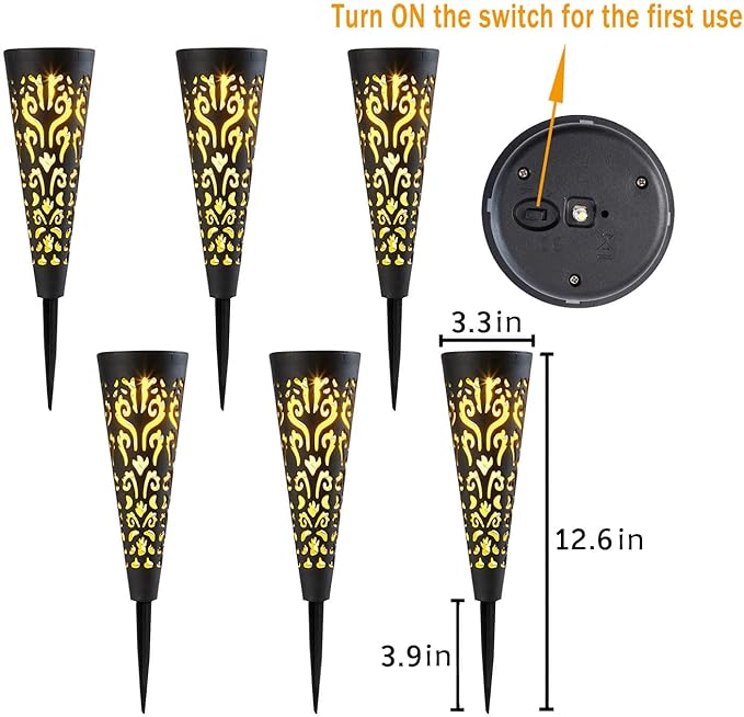 Go2garden 6Pcs Solar Lights Outdoor Garden Decor Gifts for Women Mom,Yard Decorations, Conical Garden Stakes for Patio, Lawn, Pathway, Landscape Lights Mothers' Day Birthday Gifts for Men(Black)