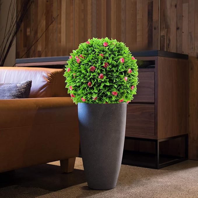 Sunnyglade 2 PCS 15 inch Artificial Plant Topiary Ball Faux Boxwood Decorative Balls for Backyard, Balcony,Garden, Wedding and Home Décor (Pink)