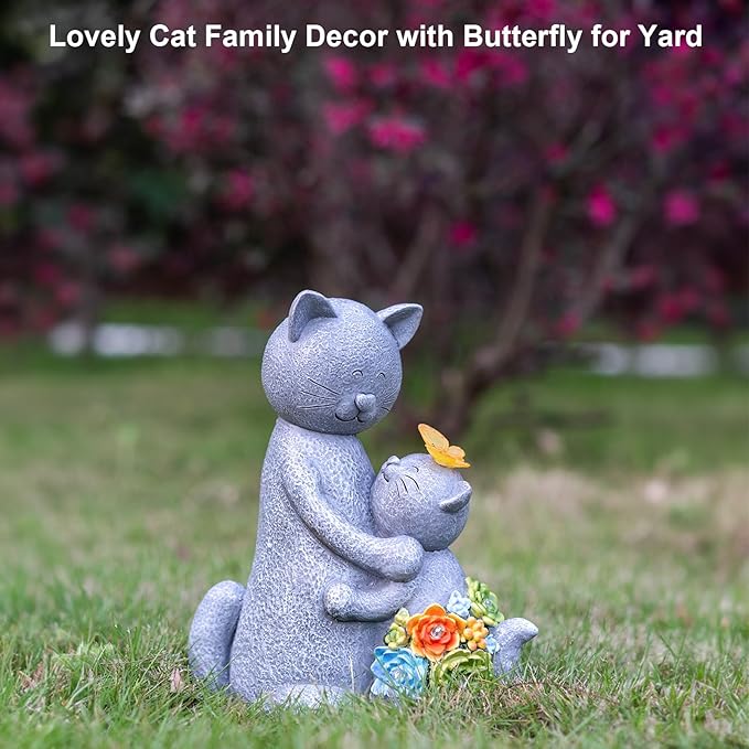 Solar Garden Statues Loving Cat Figurine Lights for Outside, Yard Decorations Outdoor, Garden Christmas Decor Unique Birthday Housewarming Gifts for Mom, Women