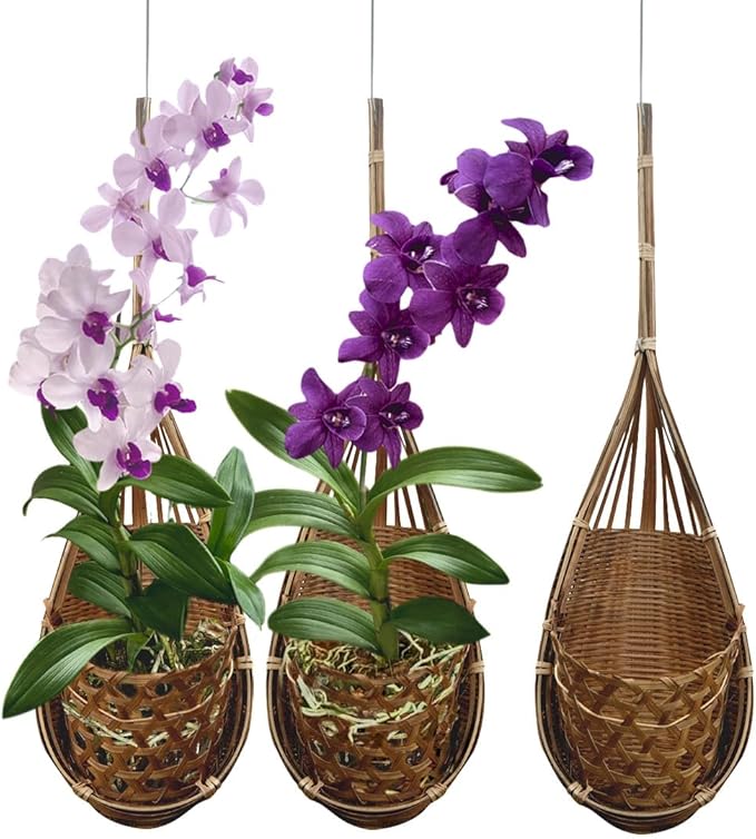 Handmade 100% Thai Bamboo Hanging Orchid Basket β 4 Inch Set of 3