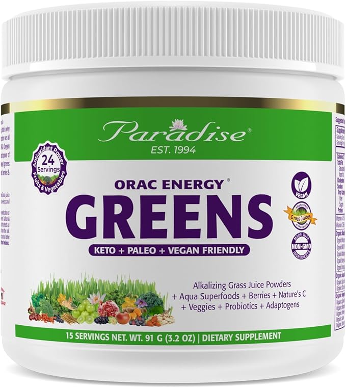 Paradise Herbs, ORAC Energy Greens Powder, 24 Servings 1 Scoop, 15 Servings