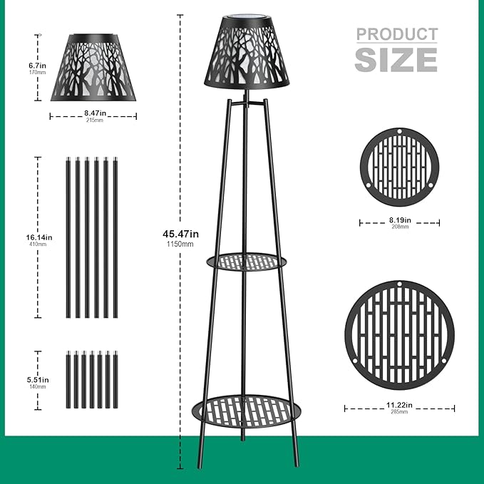 2 Pack Metal Solar Floor Lights Outdoor with Plant Stands, 45.5'' Solar Powered Street Lights, for Garden Yard Pathway Driveway Porch
