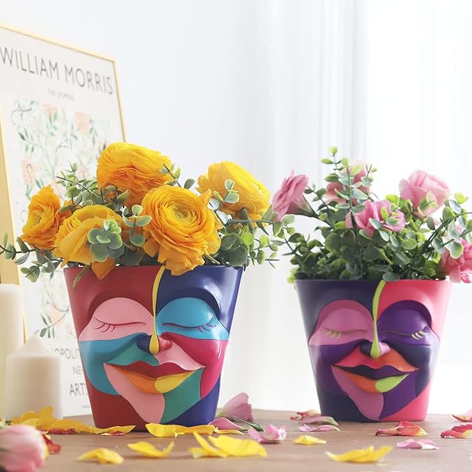 GUGUGO Abstract Rainbow Head Planter, Unique Face Plant Pot with Drainage, Cute Eclectic Flower Planters Pots for Indoor & Outdoor Plants, Colorful Funny Room Decor