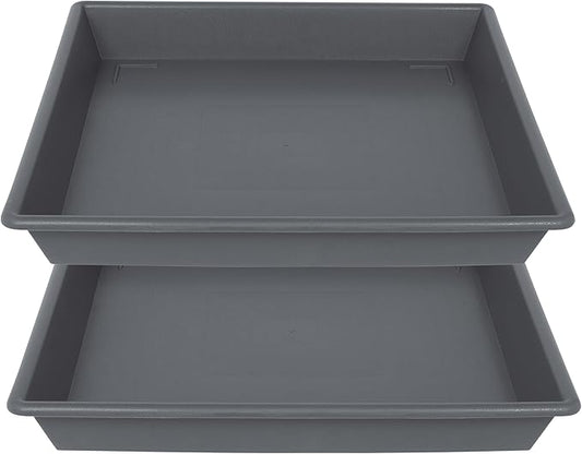 Square Plant Saucer 14 Inch 2 Pack,Plant Stand Plant Trays for Pots Heavy Duty Gray Plastic Plant Saucers for Indoors Outdoors, Flower Pot No Holes Plant Lover Gardening Gifts