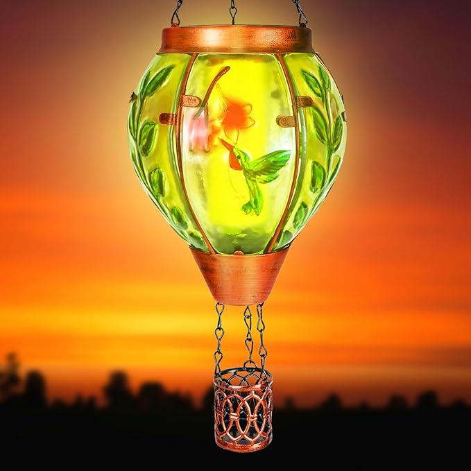 2 Pack Solar Hot Air Balloon Lantern with Flame,Hummingbird Outdoor Solar Lanterns for Outside Garden Yard Farmhouse Patio Pathway Decoration, Hummingbird Gifts for Women Grandma Mom - Hummingbird