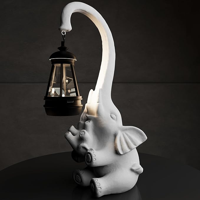 Statue Decoration, Figurine, Lawn Statue, Sculpture Ornament, Animal Figurine - Elephant Resin Statue with Lantern (Chest)