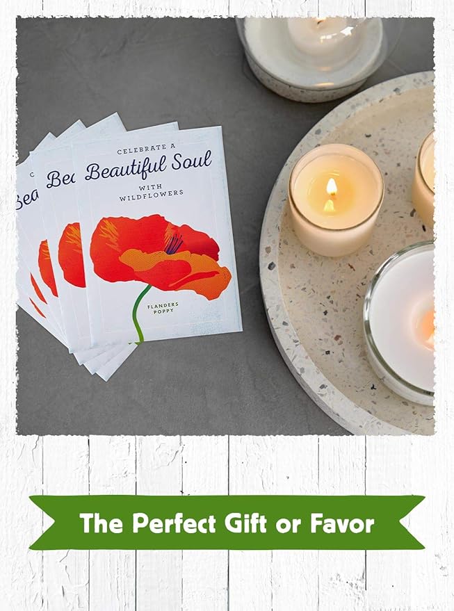 American Meadows Wildflower Seed Packets Celebrate a Beautiful Soul Memorial Favors (Pack of 20) - Red Poppy Seed Mix, Favors for Funerals, Wakes, Viewings, Visitations, Memorial Services