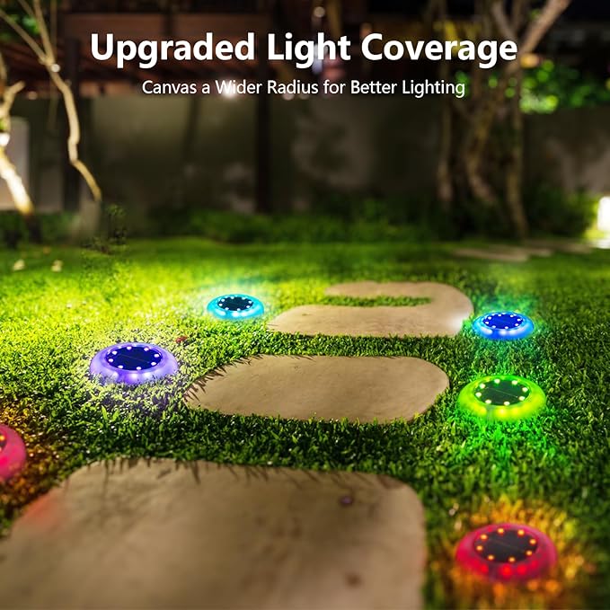 Flumy Solar Ground Lights,Outdoor Halloween Decorations,16 Pack Solar Lights Outdoor Waterproof, Color Changing Solar Garden Lights for Outside Patio Pathway Yard Lawn Driveway